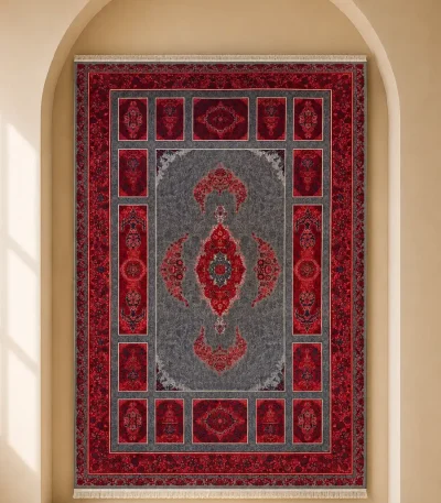 فرش کتیبه طوسی لاکی