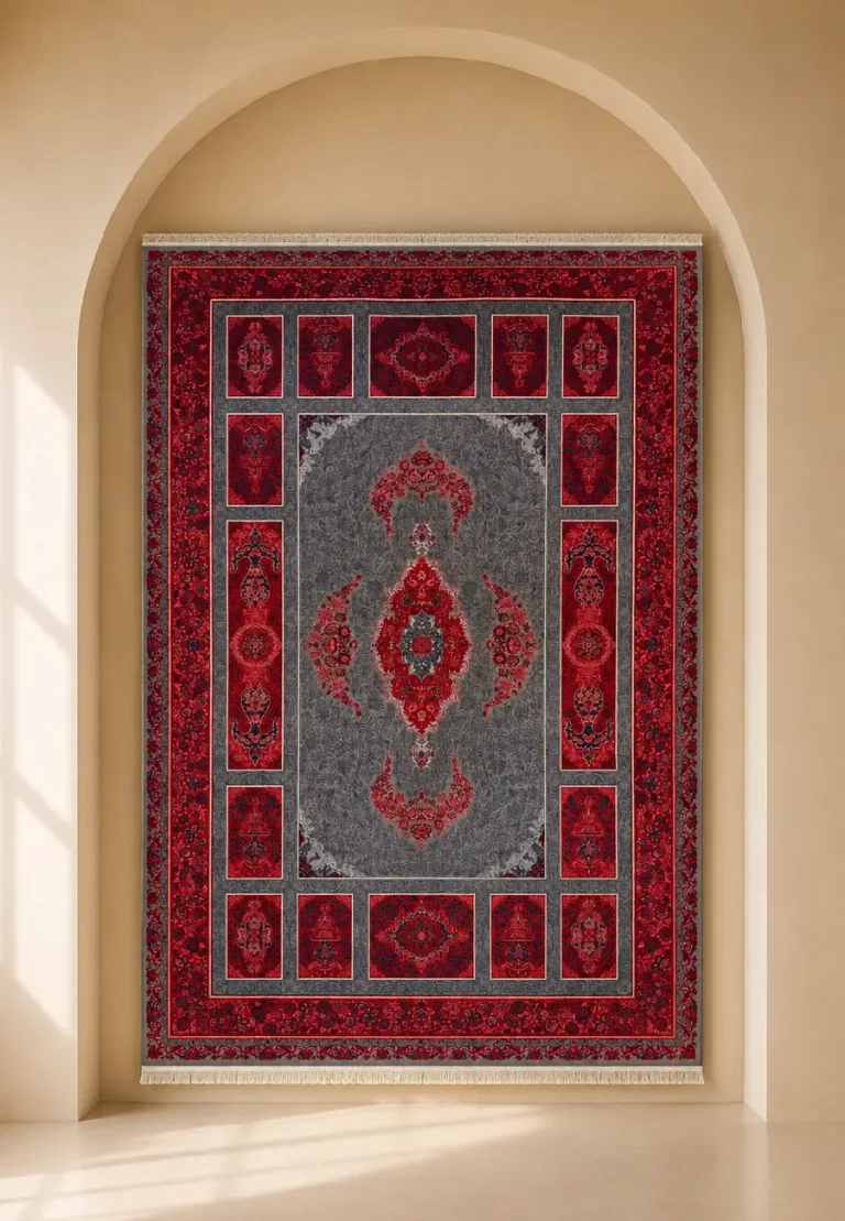 فرش کتیبه طوسی لاکی